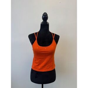 Energie Tank Top Womens Small Orange Rhinestone Crop Spaghetti Strap Cami Y2K‎